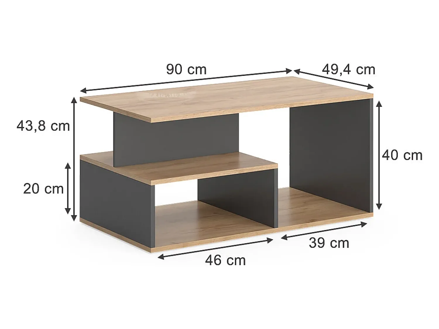Mesa De Centro*Vicco Couchtisch carvalho goldkraft/antracite 90x49.4x43.8 hasso Natural escuro