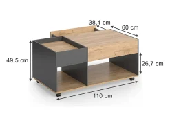 Mesa De Centro|Vicco Couchtisch carvalho goldkraft/antracite 110x60x49.5 maik Natural escuro