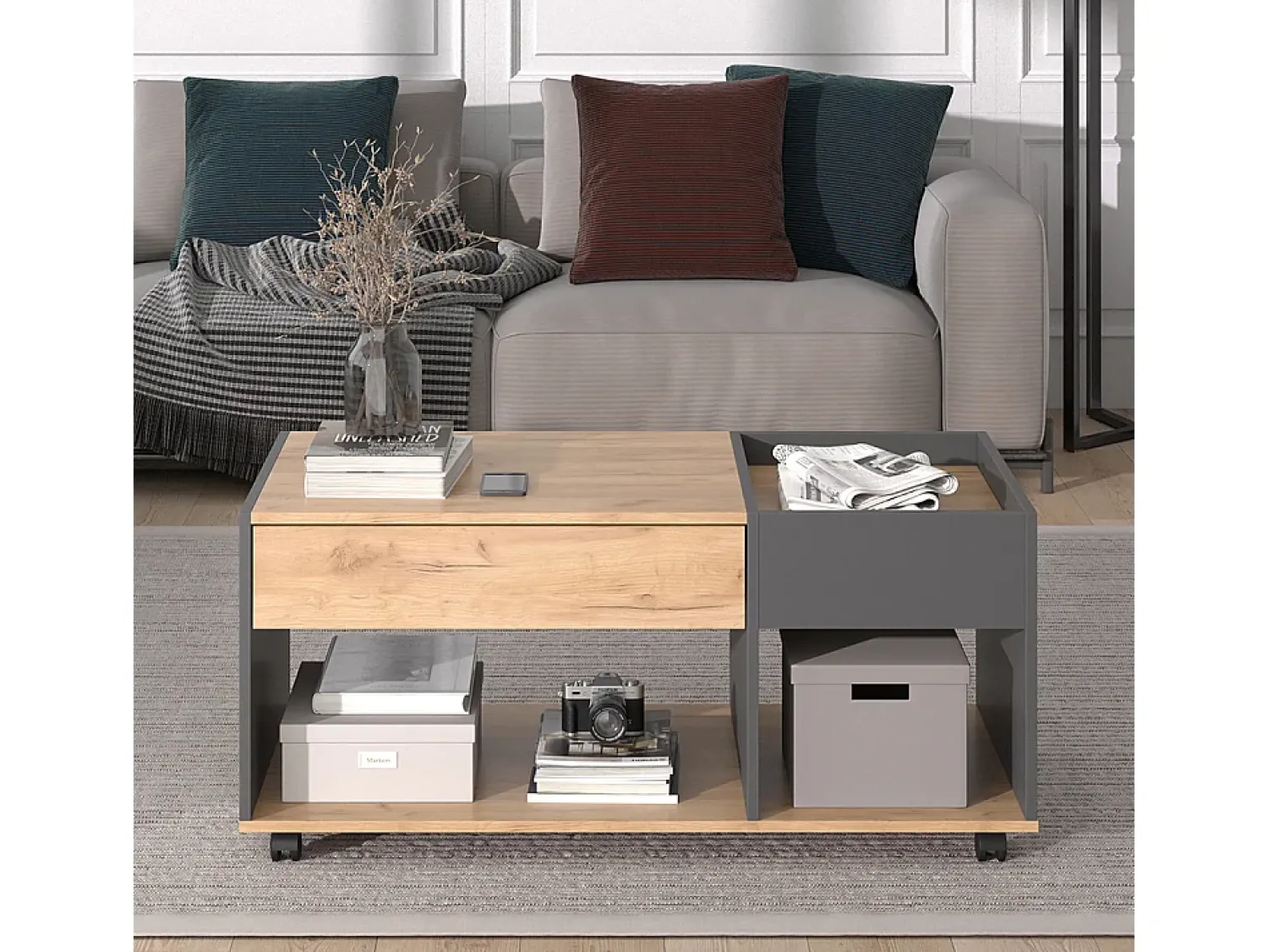 Mesa De Centro|Vicco Couchtisch carvalho goldkraft/antracite 110x60x49.5 maik Natural escuro