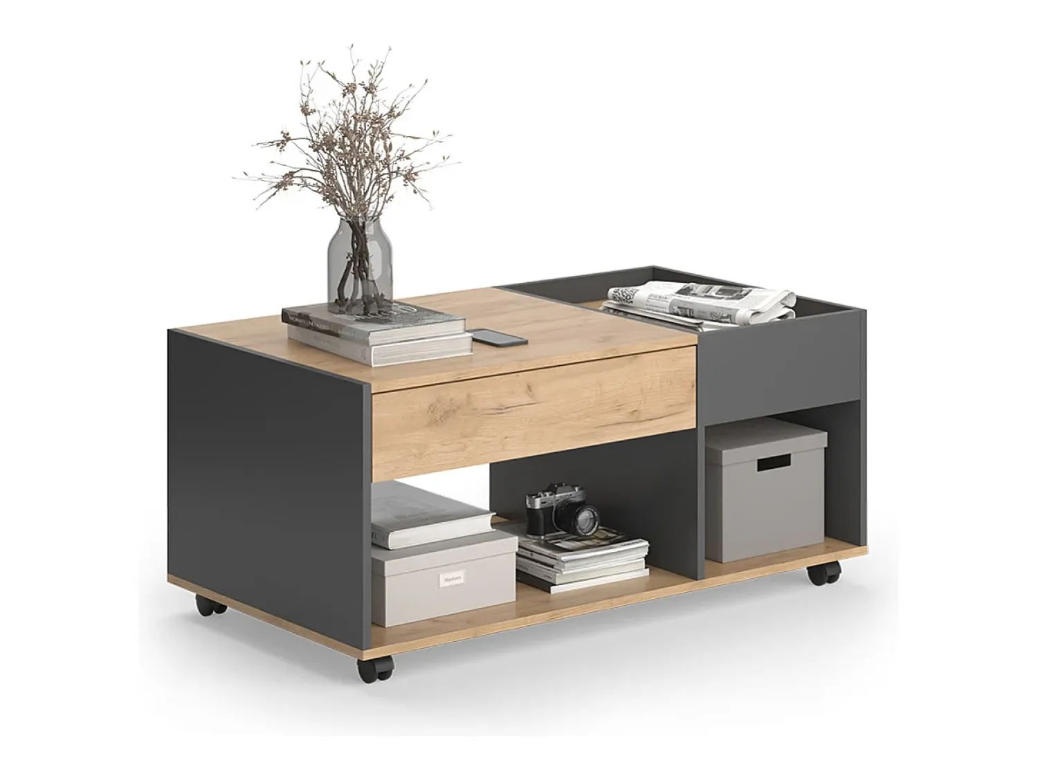 Mesa De Centro|Vicco Couchtisch carvalho goldkraft/antracite 110x60x49.5 maik Natural escuro