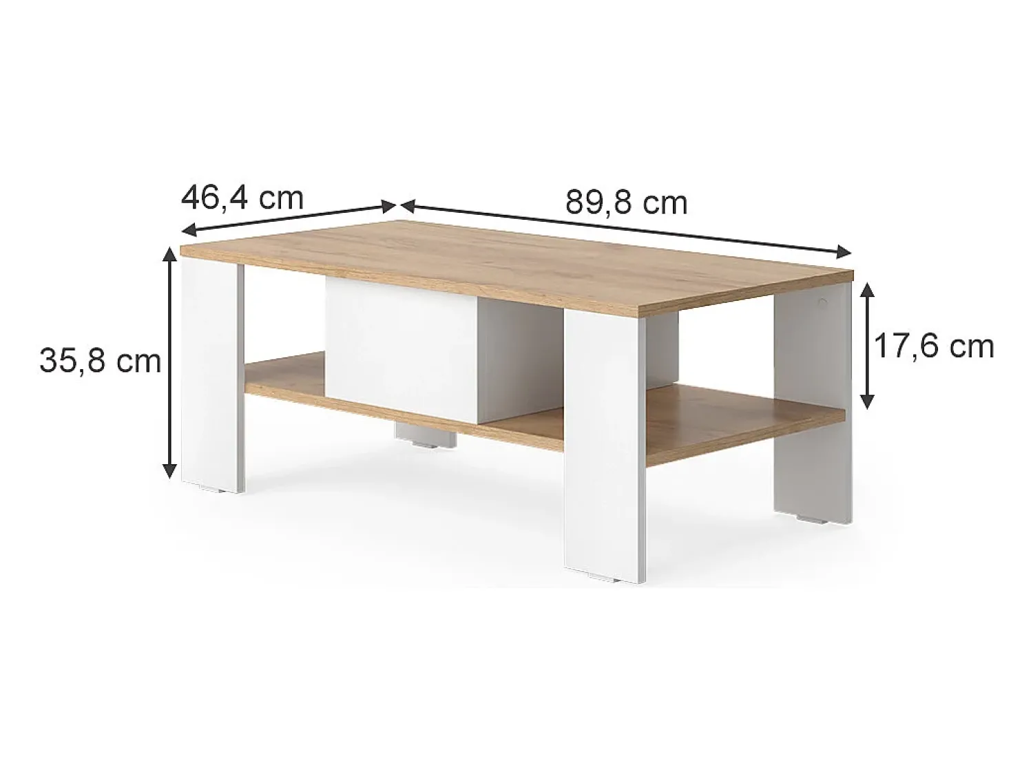 Mesa De Centro*Vicco Couchtisch carvalho goldkraft/branco 89.8x46.4x35.8 wilmut Natural escuro