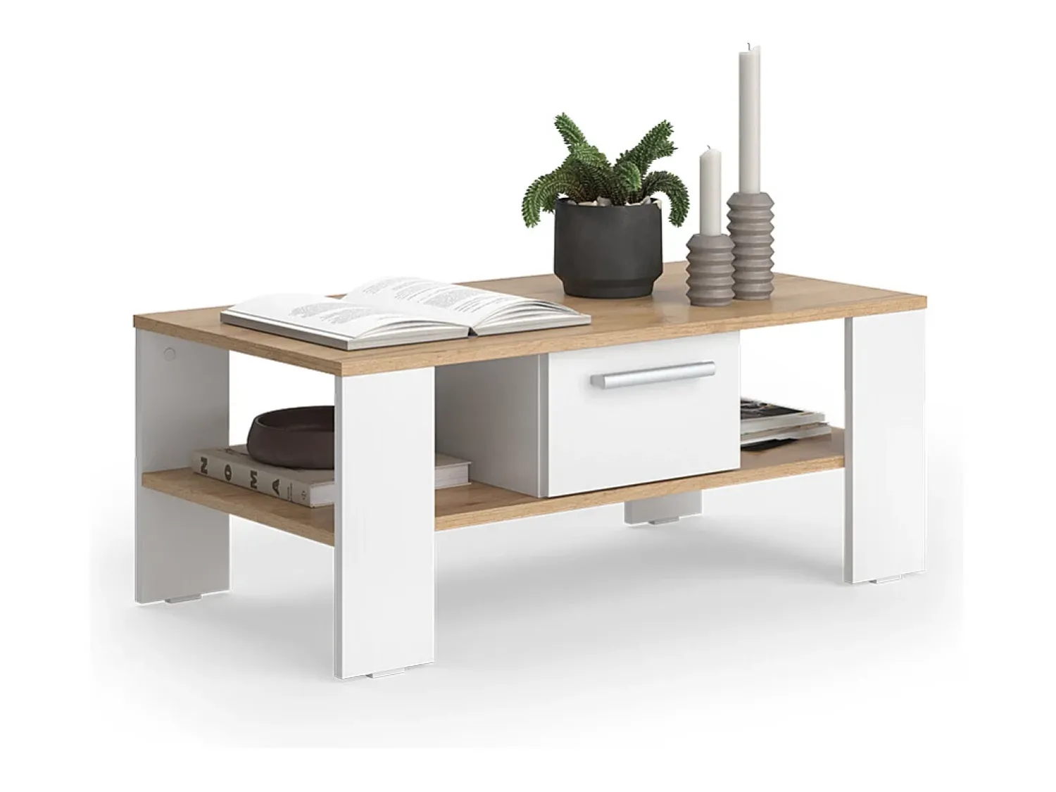 Mesa De Centro*Vicco Couchtisch carvalho goldkraft/branco 89.8x46.4x35.8 wilmut Natural escuro