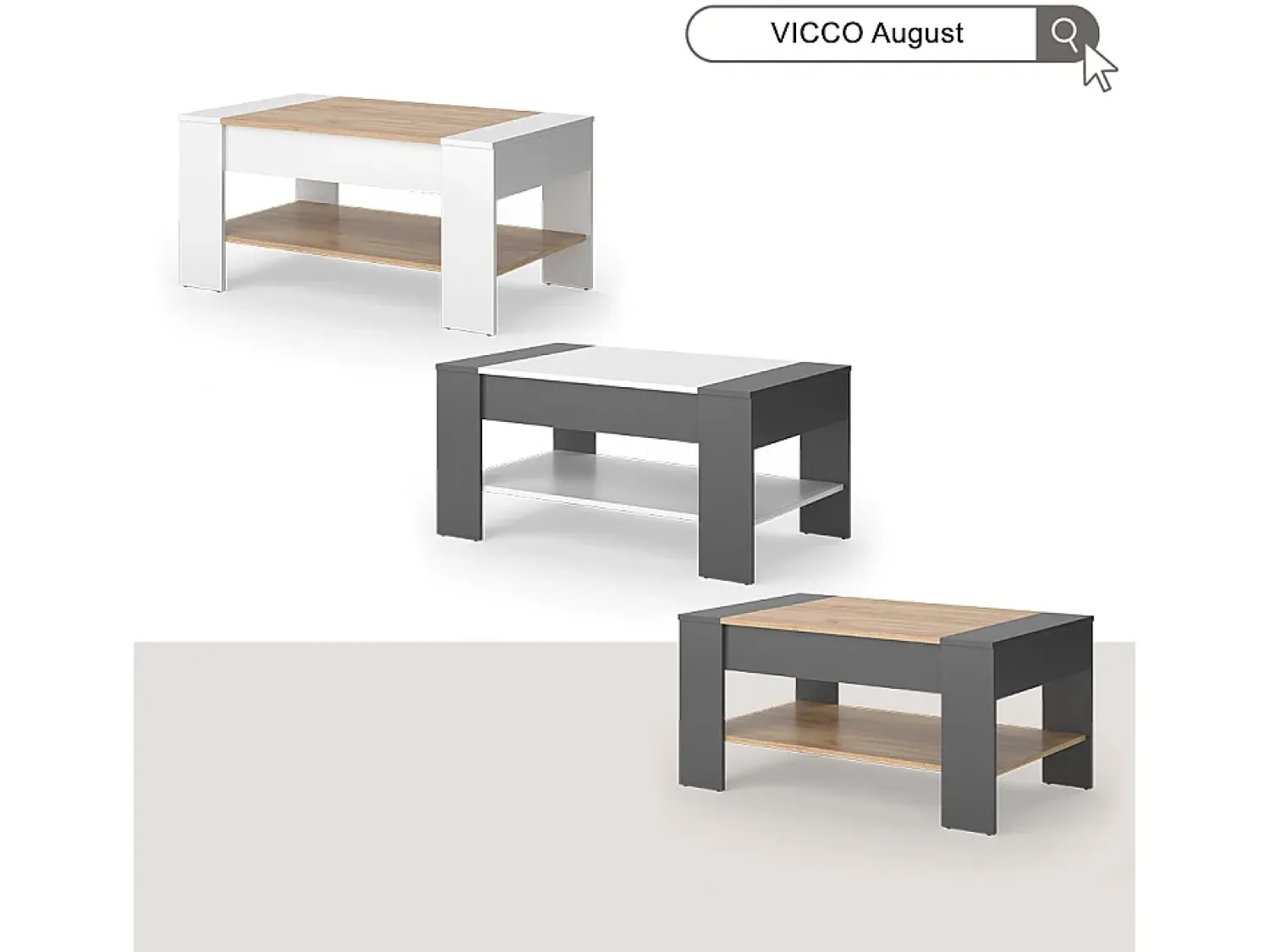 Mesa De Centro|Vicco Couchtisch carvalho goldkraft/antracite 99.6x58.8x48.2 august Natural escuro