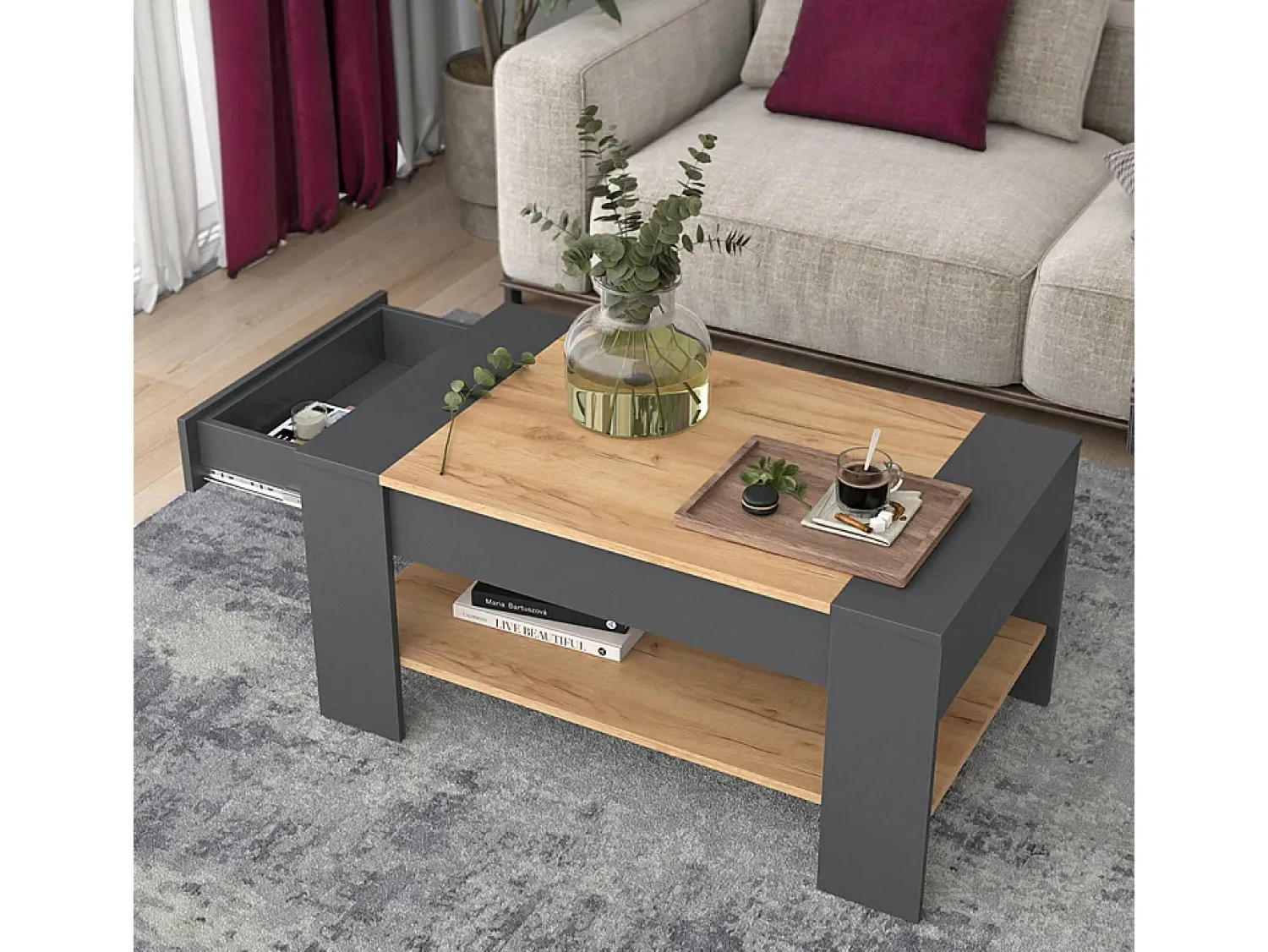 Mesa De Centro|Vicco Couchtisch carvalho goldkraft/antracite 99.6x58.8x48.2 august Natural escuro