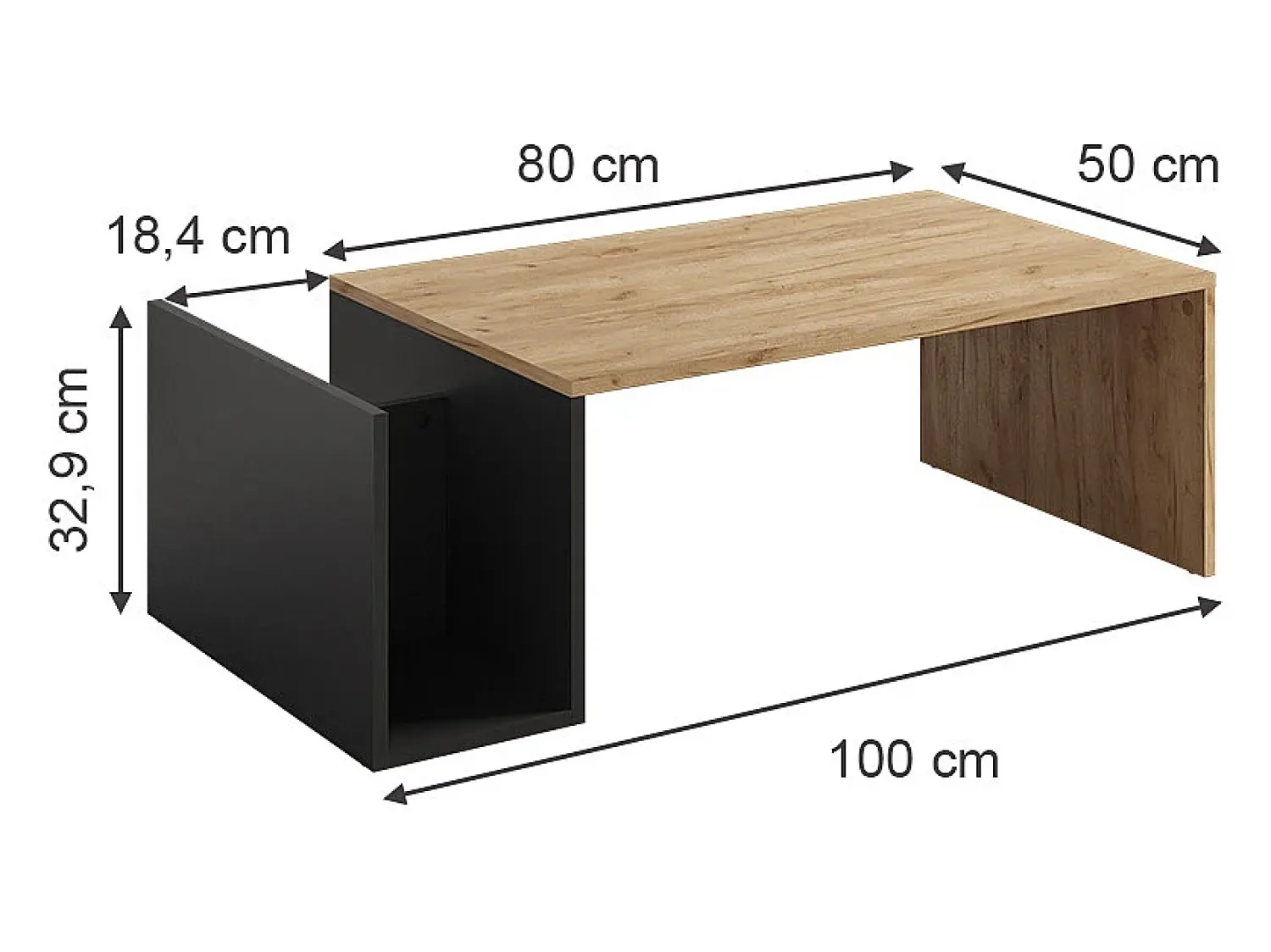 Mesa De Centro*Vicco Couchtisch carvalho goldkraft/antracite 100x50x32.9 avento Natural escuro