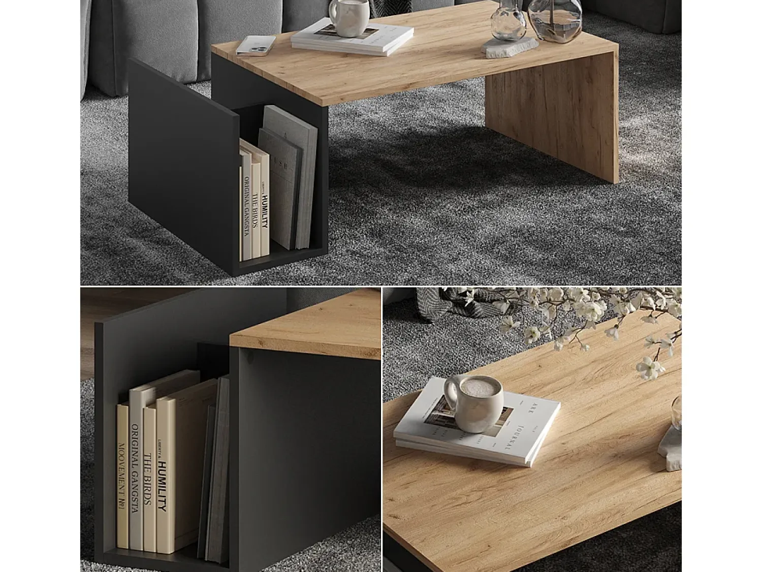 Mesa De Centro*Vicco Couchtisch carvalho goldkraft/antracite 100x50x32.9 avento Natural escuro