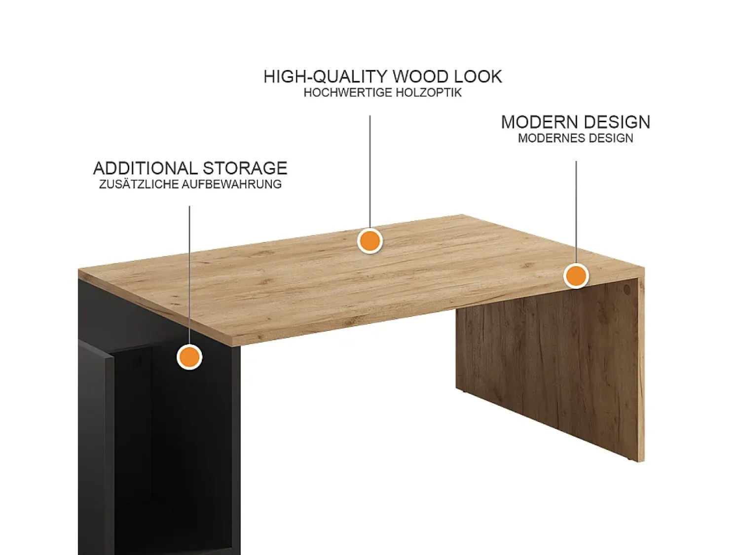 Mesa De Centro*Vicco Couchtisch carvalho goldkraft/antracite 100x50x32.9 avento Natural escuro