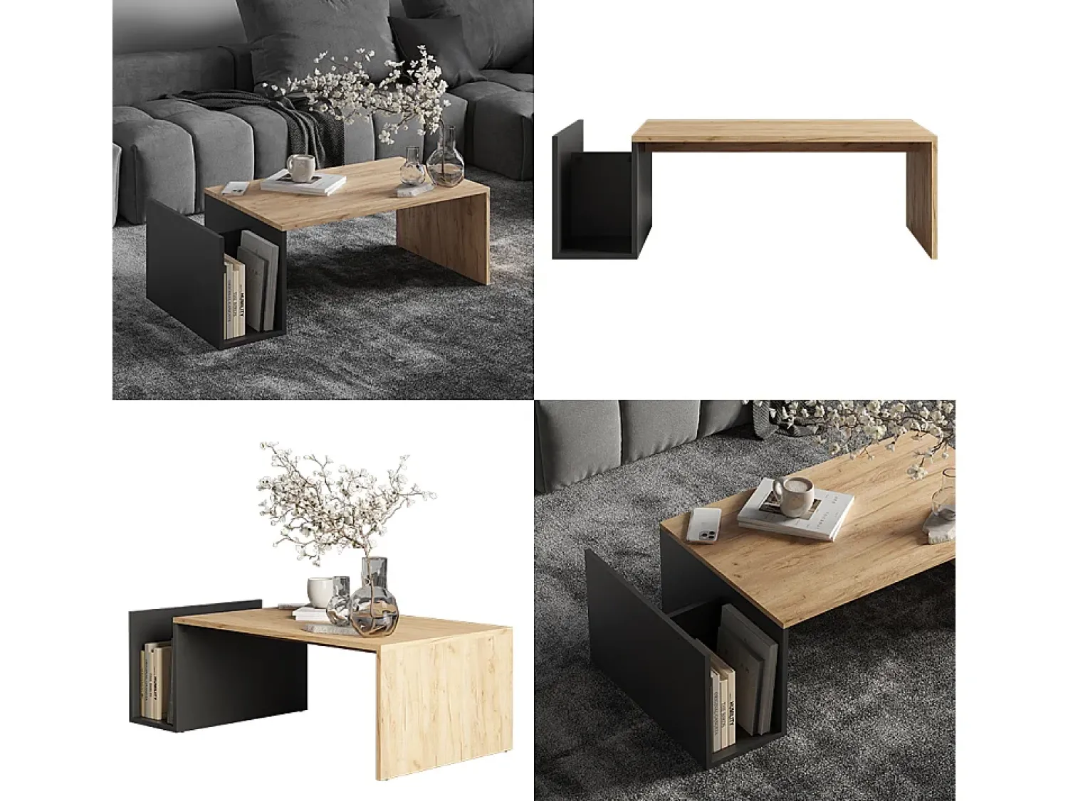 Mesa De Centro*Vicco Couchtisch carvalho goldkraft/antracite 100x50x32.9 avento Natural escuro