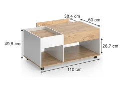 Mesa De Centro*Vicco Couchtisch carvalho goldkraft/branco 110x60x49.5 maik Natural escuro