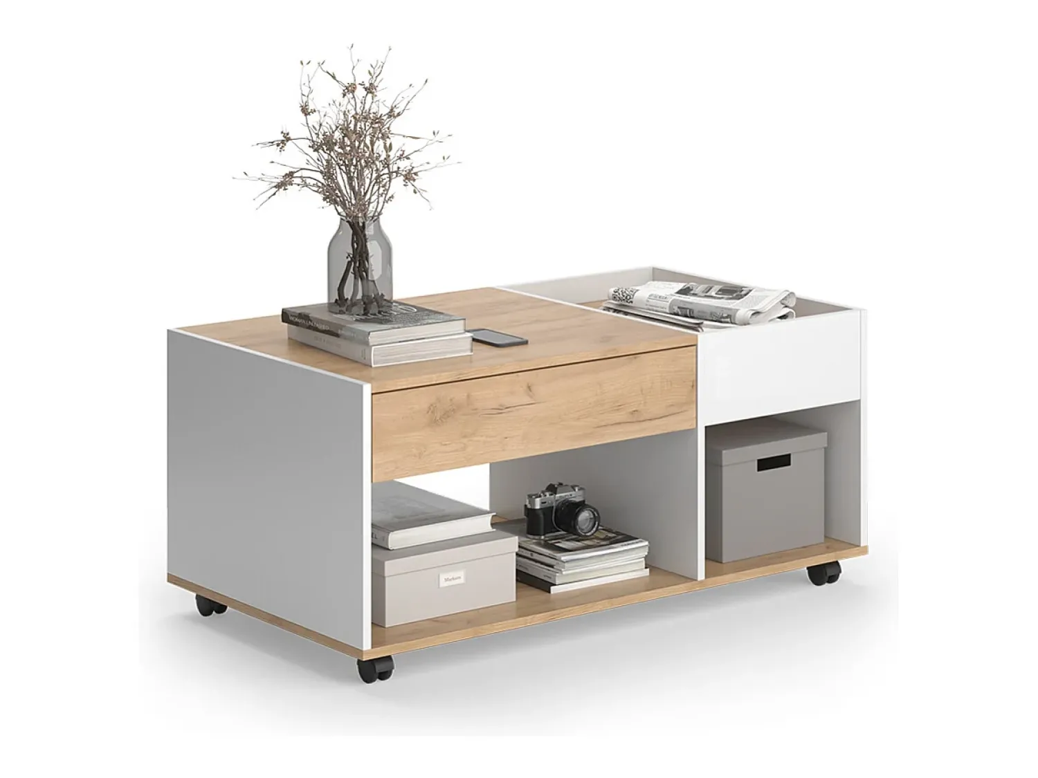 Mesa De Centro*Vicco Couchtisch carvalho goldkraft/branco 110x60x49.5 maik Natural escuro
