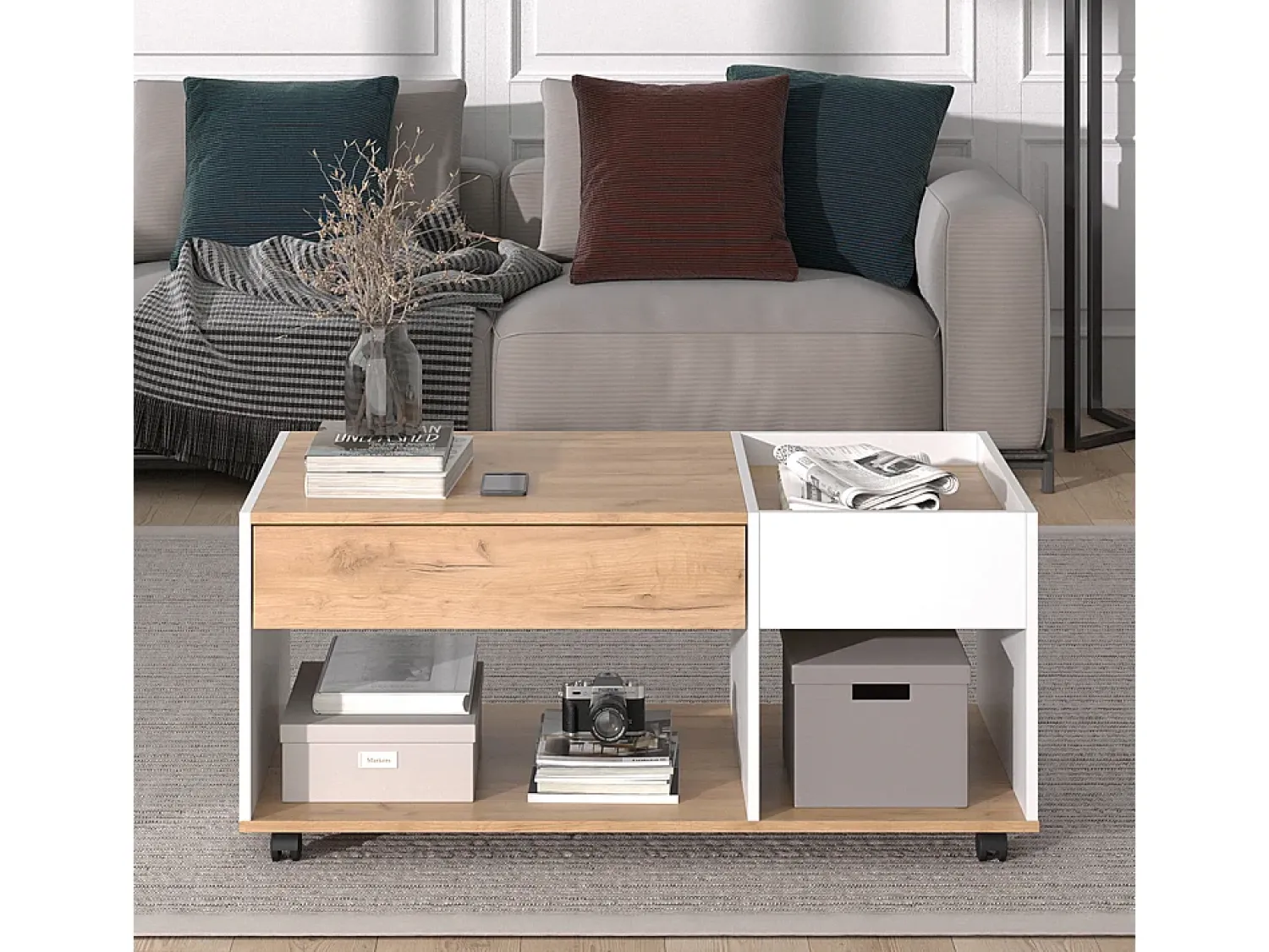 Mesa De Centro*Vicco Couchtisch carvalho goldkraft/branco 110x60x49.5 maik Natural escuro
