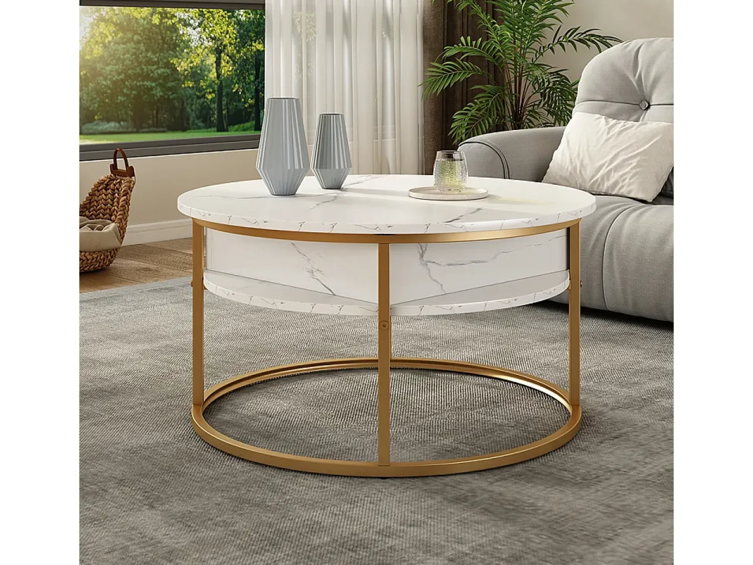 New Vicco Couchtisch mármore branco 77x77x52 marlo Branco sujo