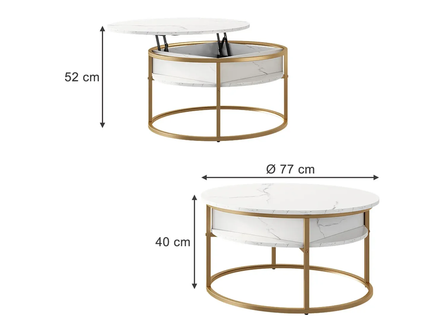 New Vicco Couchtisch mármore branco 77x77x52 marlo Branco sujo