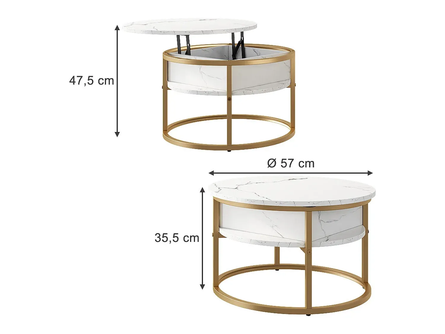 Mesa De Centro|Vicco Couchtisch mármore branco 57x57x47.5 marlo Branco sujo