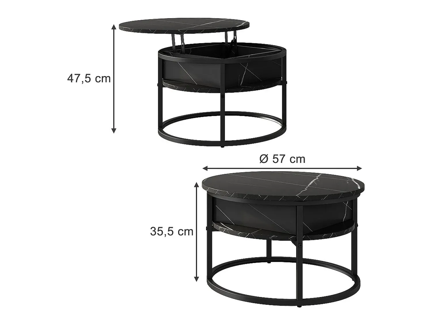 Mesa De Centro|Vicco Couchtisch /branco mármore 57x57x47.5 marlo Preto
