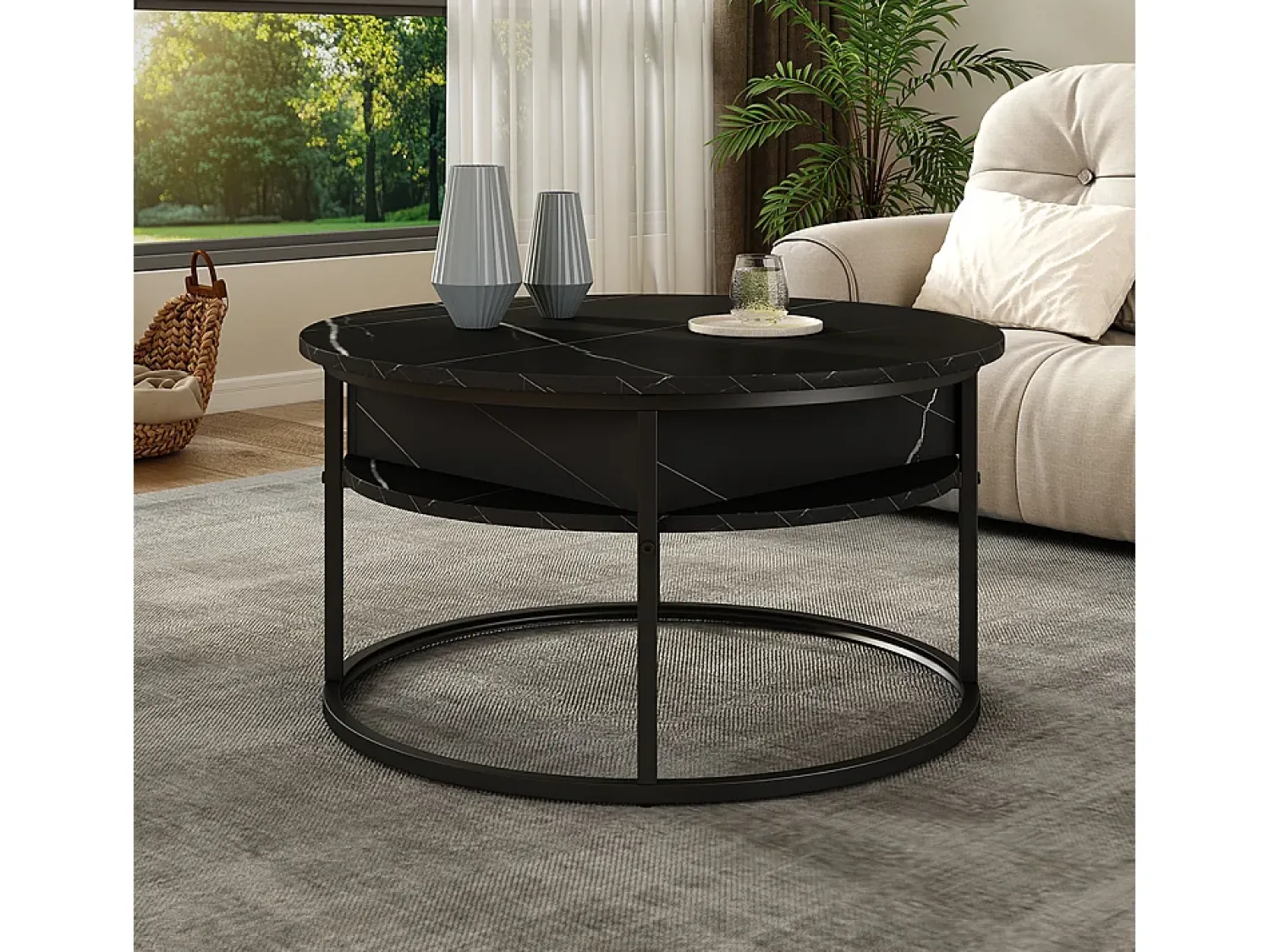 Clearance Vicco Couchtisch /branco mármore 77x77x52 marlo Preto