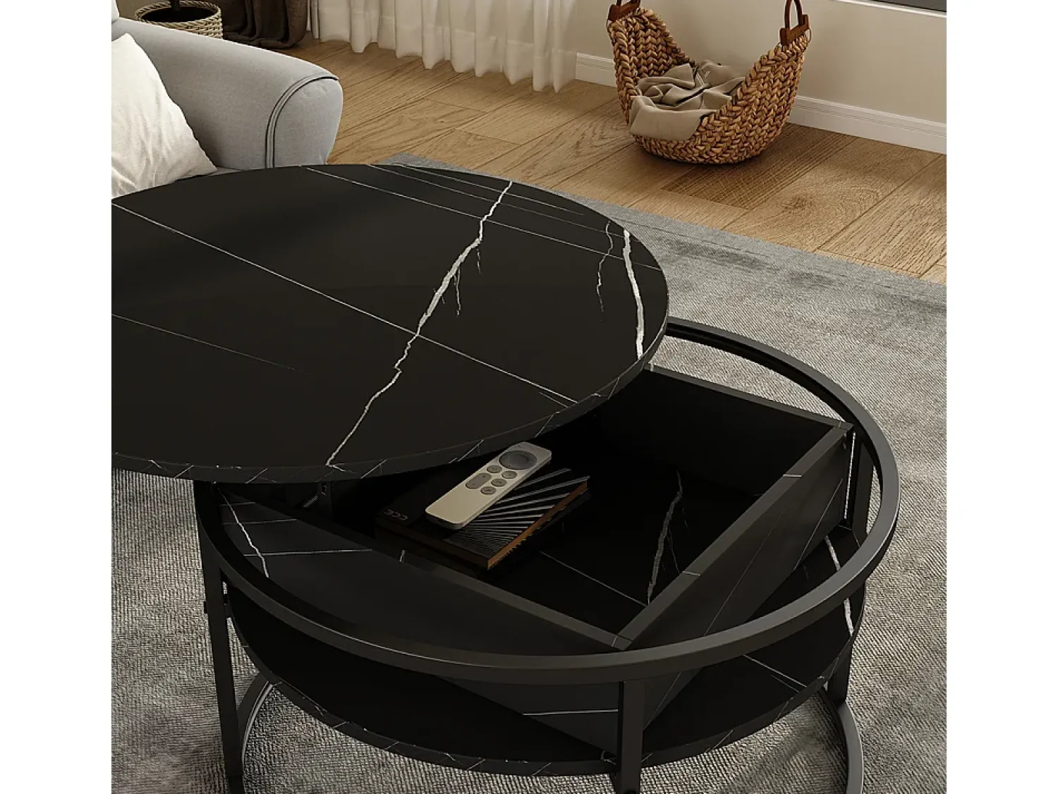 Clearance Vicco Couchtisch /branco mármore 77x77x52 marlo Preto