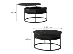 Clearance Vicco Couchtisch /branco mármore 77x77x52 marlo Preto