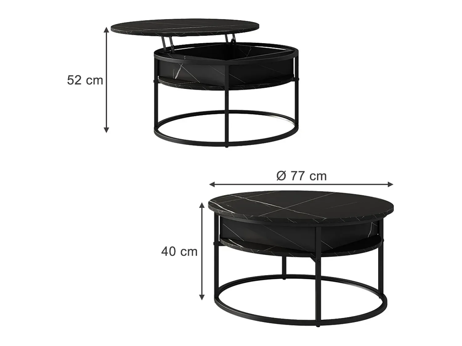Clearance Vicco Couchtisch /branco mármore 77x77x52 marlo Preto