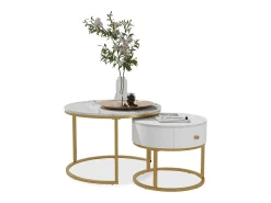 Mesa De Centro*Vicco Couchtisch-Set mármore 70x70x48 madrid Branco