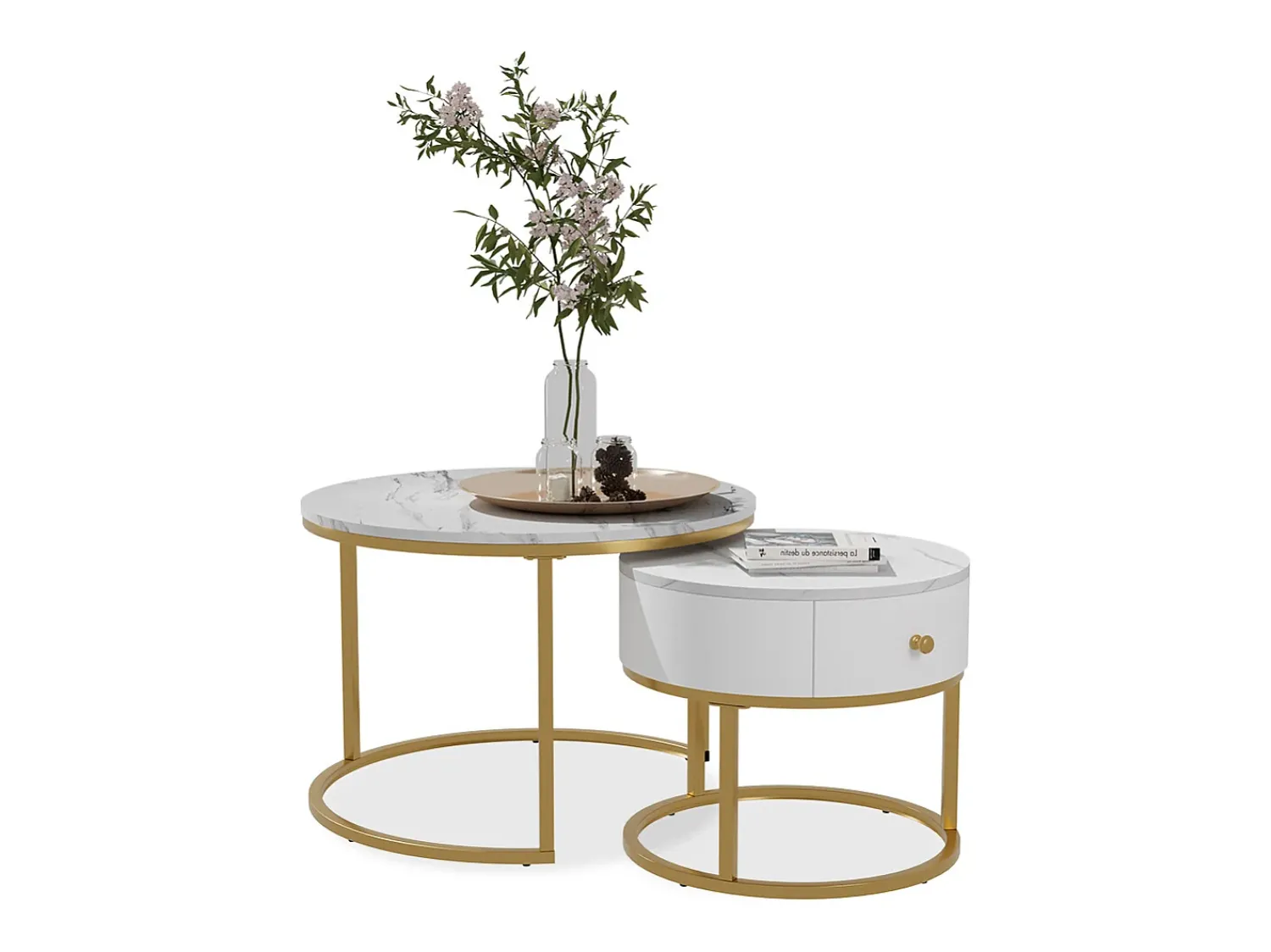 Mesa De Centro*Vicco Couchtisch-Set mármore 70x70x48 madrid Branco