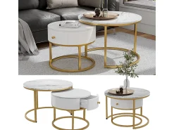Mesa De Centro*Vicco Couchtisch-Set mármore 70x70x48 madrid Branco