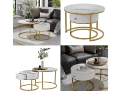 Mesa De Centro*Vicco Couchtisch-Set mármore 70x70x48 madrid Branco