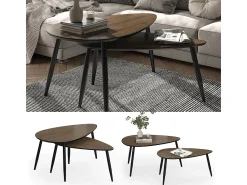 Mesa De Centro|Vicco Couchtisch-Set nogueira/preto 98x60x48 veyo Natural escuro