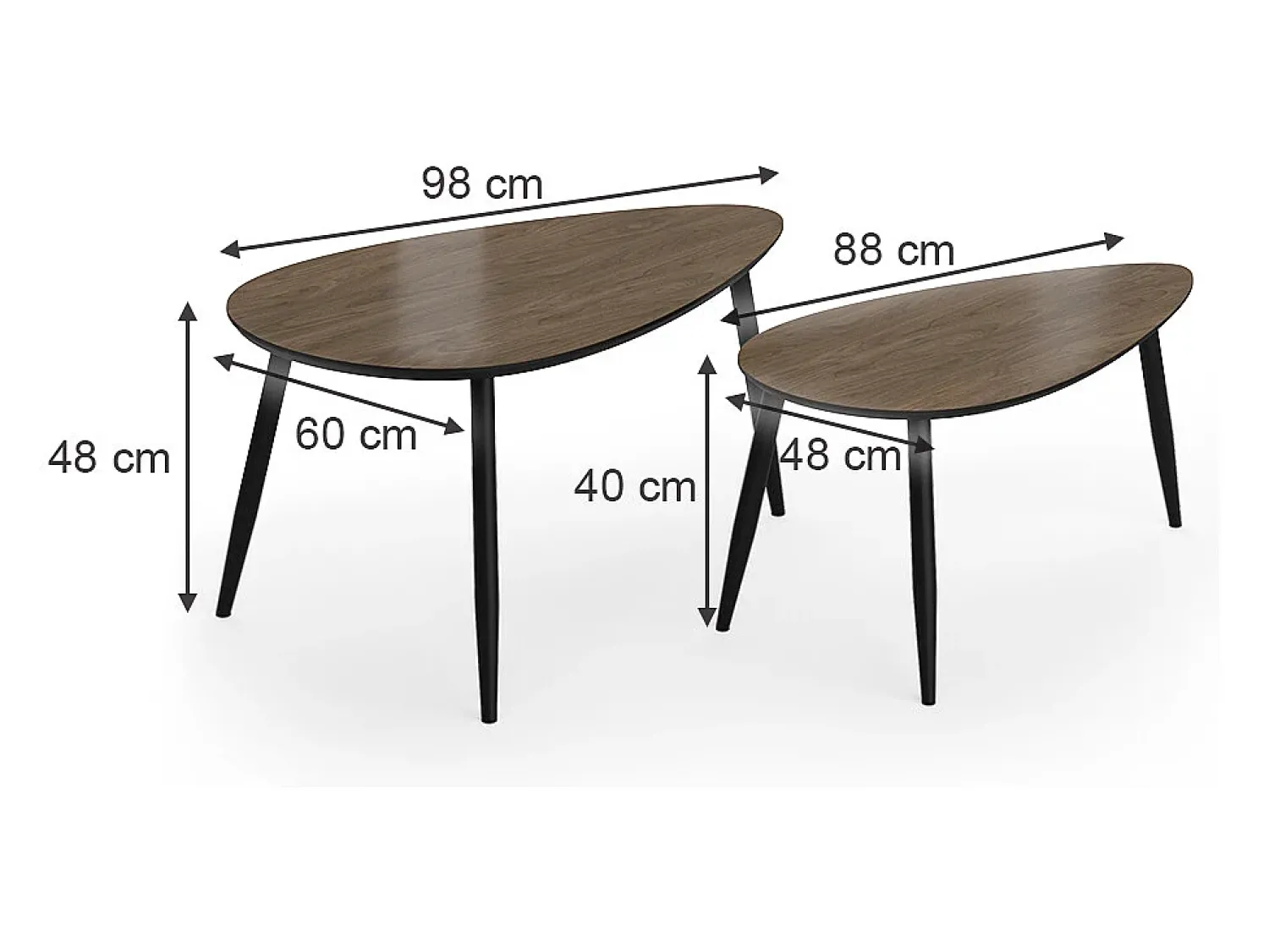 Mesa De Centro|Vicco Couchtisch-Set nogueira/preto 98x60x48 veyo Natural escuro