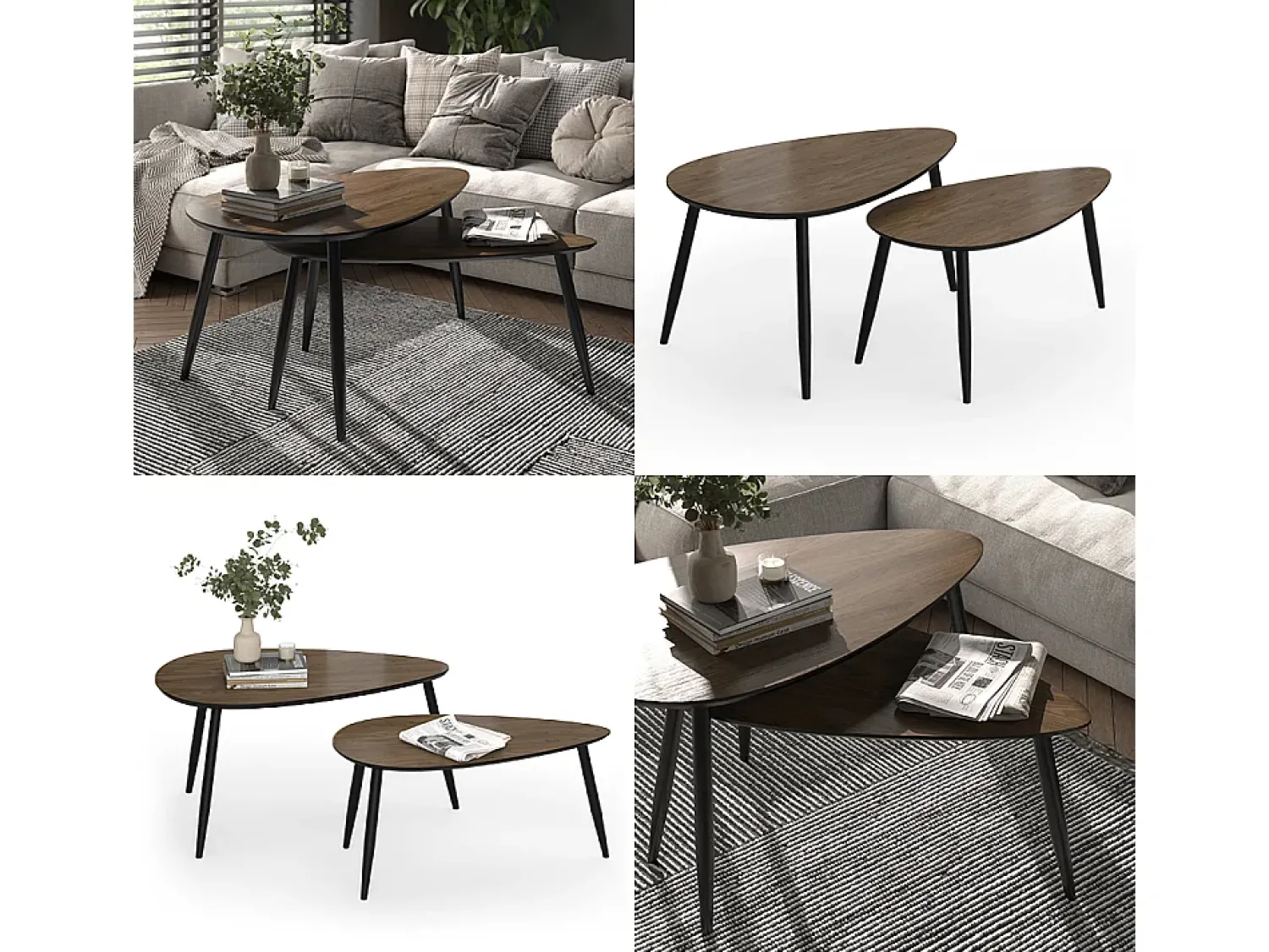 Mesa De Centro|Vicco Couchtisch-Set nogueira/preto 98x60x48 veyo Natural escuro