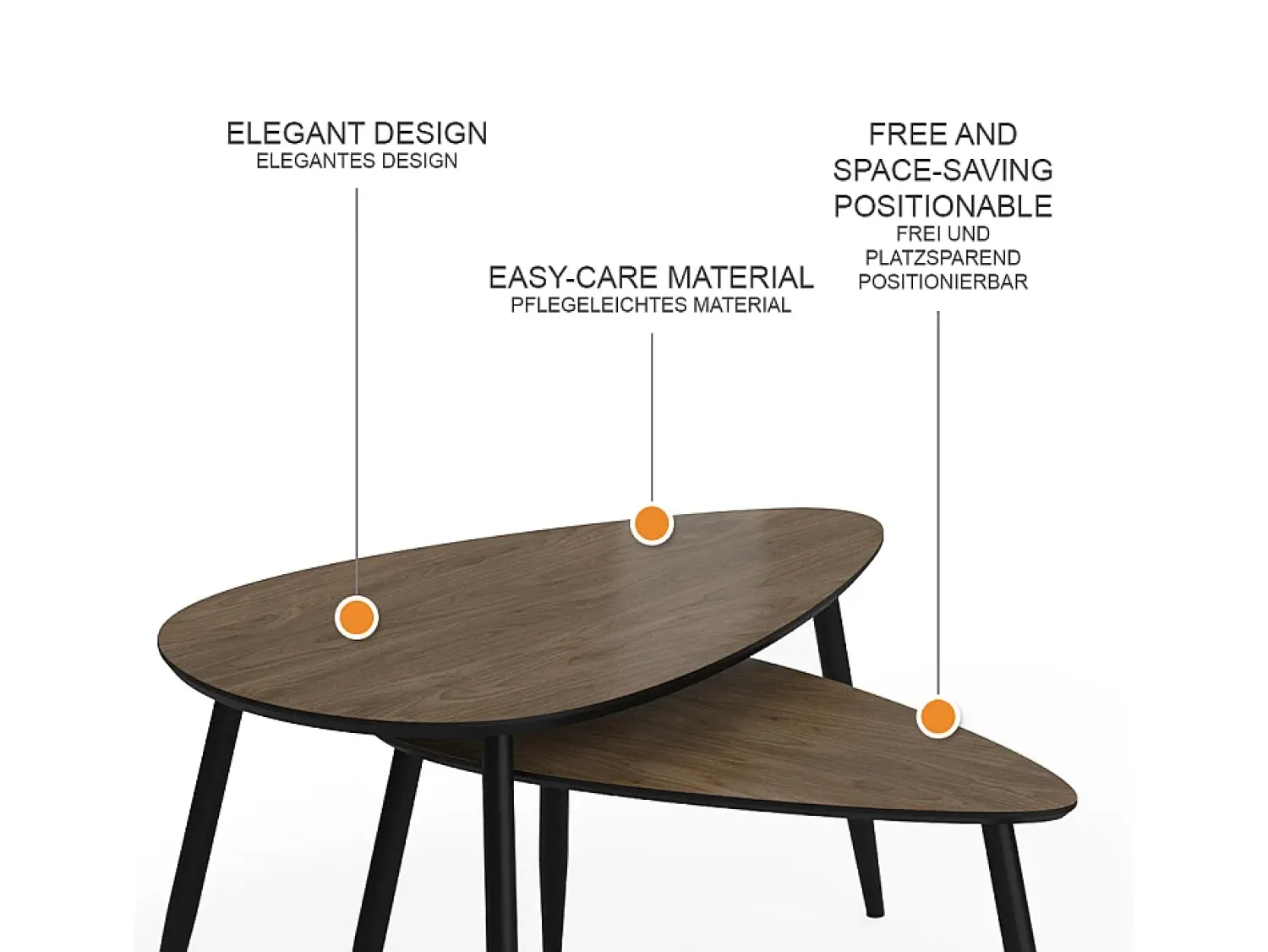 Mesa De Centro|Vicco Couchtisch-Set nogueira/preto 98x60x48 veyo Natural escuro