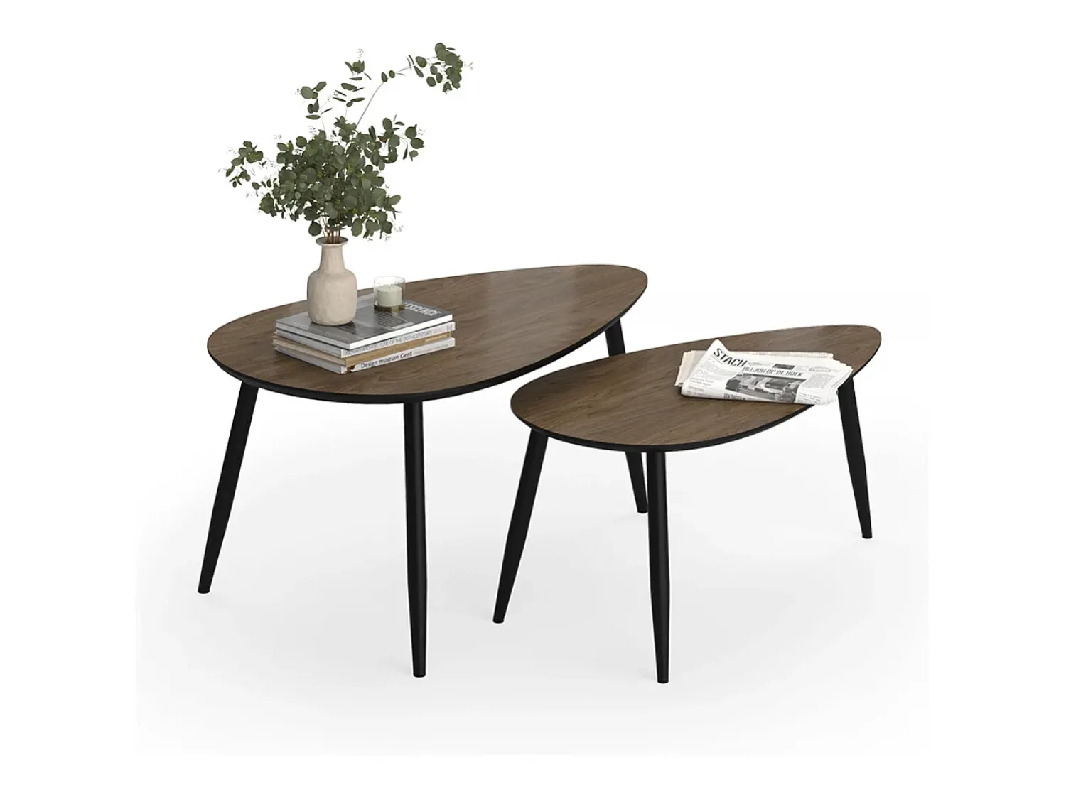 Mesa De Centro|Vicco Couchtisch-Set nogueira/preto 98x60x48 veyo Natural escuro