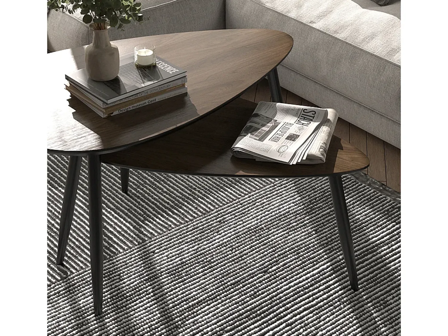 Mesa De Centro|Vicco Couchtisch-Set nogueira/preto 98x60x48 veyo Natural escuro