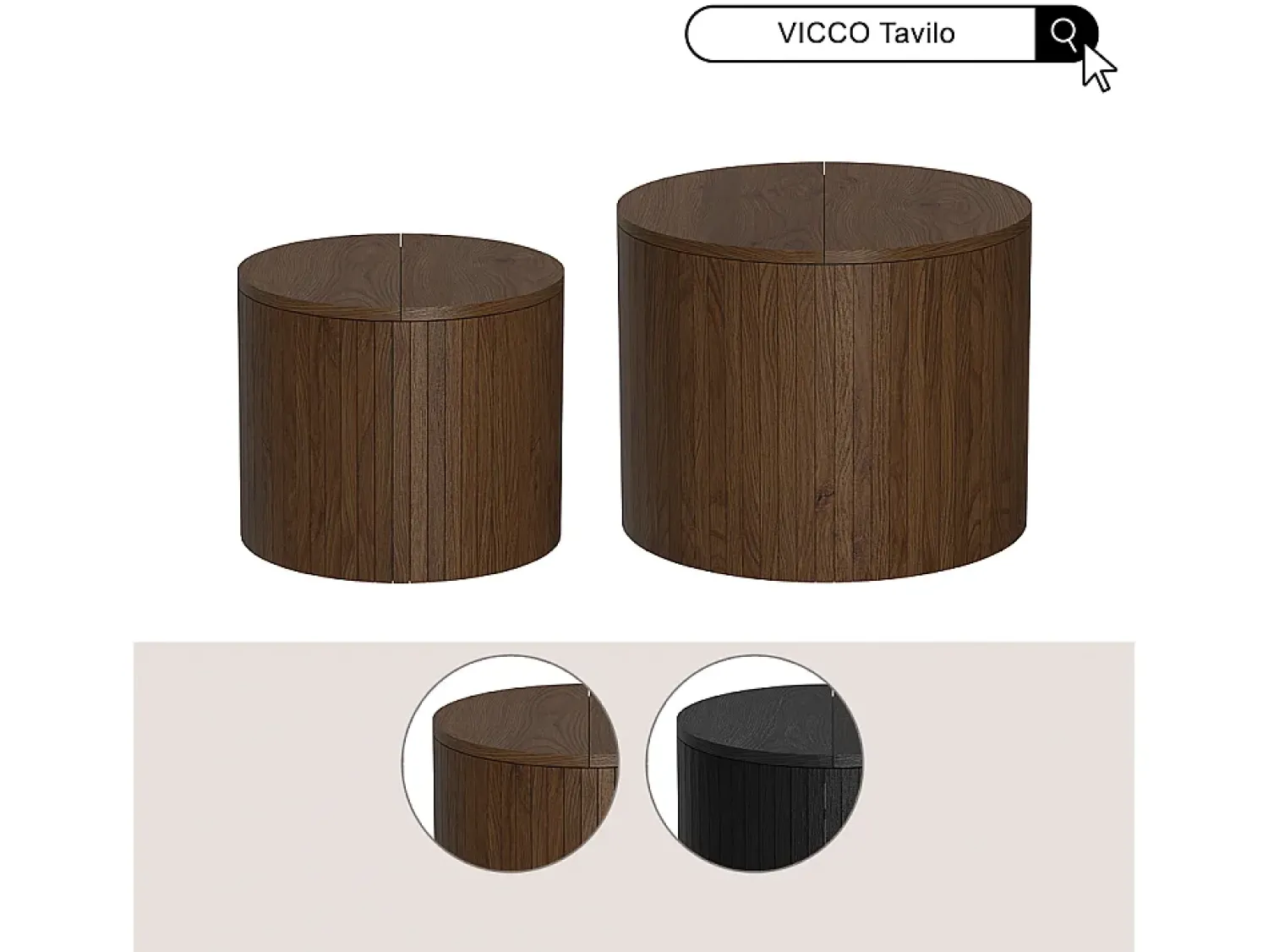 Mesa De Centro*Vicco Couchtisch-Set noz 48x48x38 tavilo Natural escuro