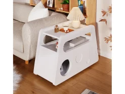 Mesa De Centro* Credenza, tavolino moderno bianco con ruote, design arrotondato sicuro (81x33x51,5 cm) Branco