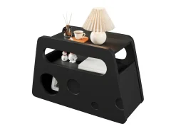 Discount Credenza, tavolino moderno nero con ruote, design arrotondato sicuro (81x33x51,5 cm) Preto