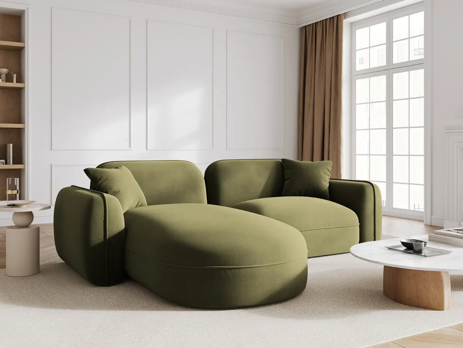 Sofá*CXL by Christian Lacroix - Sofá modular de canto esquerdo "Lucien" 3 lugares em veludo - 230x165x70cm Verde claro