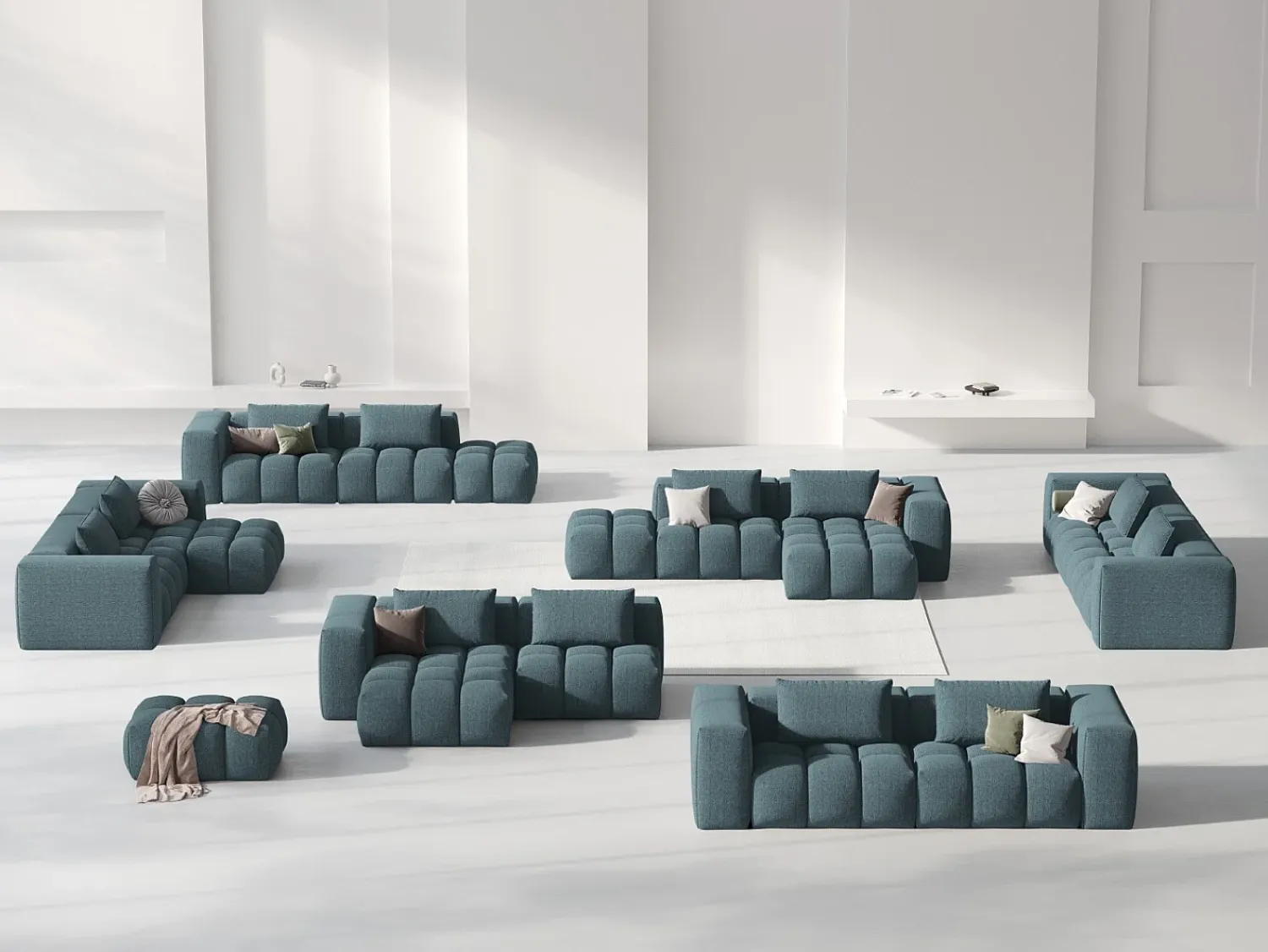 Sofá|CXL by Christian Lacroix - Sofá modular de canto esquerdo "Lorella" 3 lugares em tecido estrutural - 205x145x70cm Azul claro