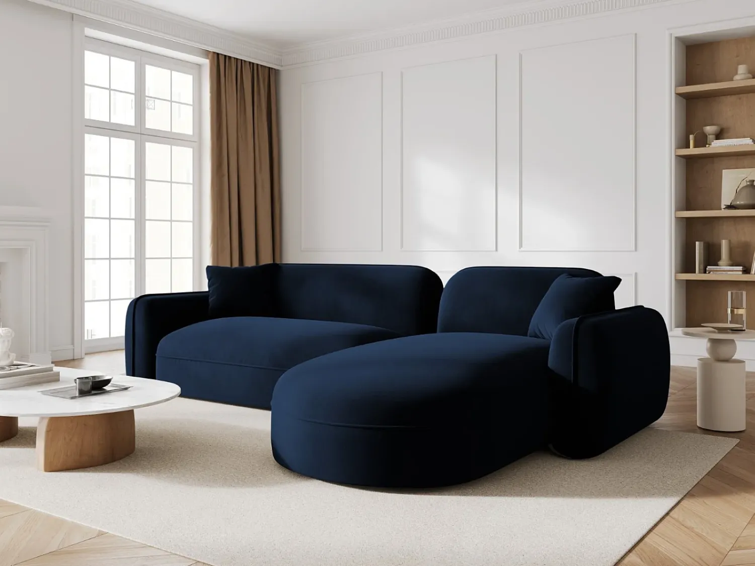 Sofá|CXL by Christian Lacroix - Sofá modular de canto direito "Lucien" 4 lugares em veludo azul real - 275x165x70cm Azul escuro