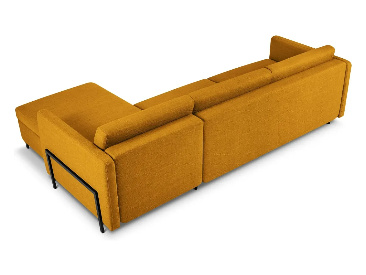 Sofá|CXL by Christian Lacroix - Sofá convertível de canto direito com caixa de arrumação "Yanis" 5 lugares em tecido estrutural - 280x170x80cm Dourado