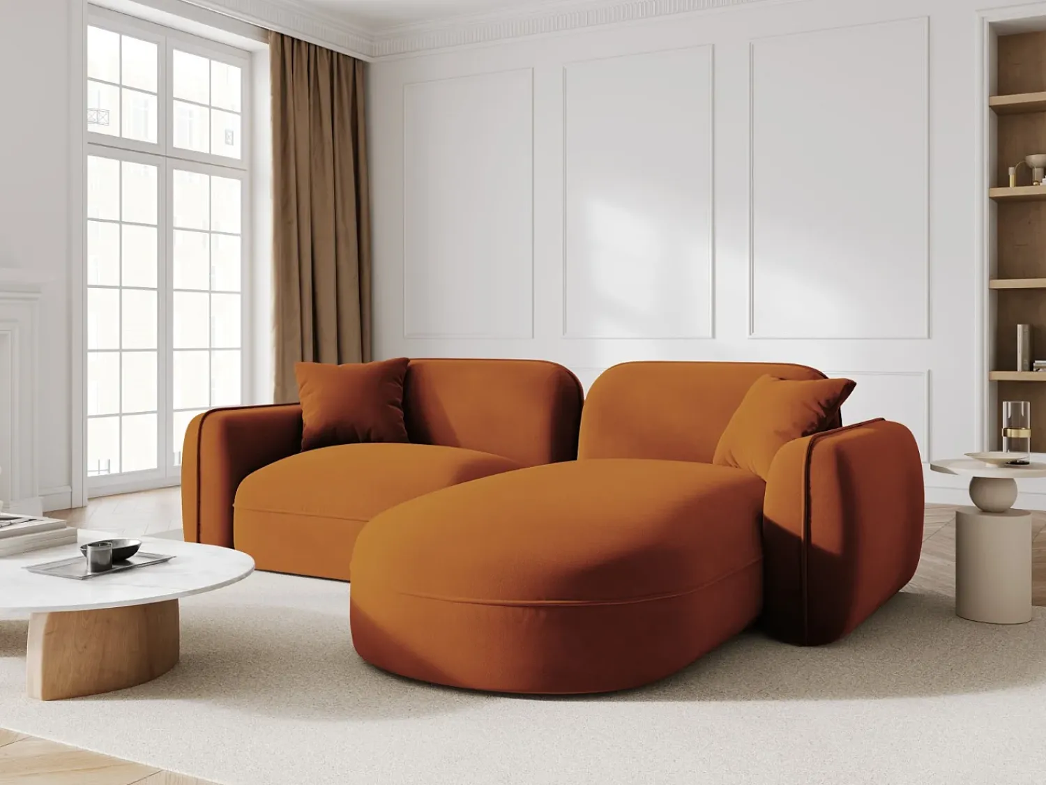 Hot CXL by Christian Lacroix - Sofá modular de canto direito "Lucien" 3 lugares em veludo - 230x165x70cm Terracota