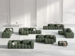 CXL by Christian Lacroix - Sofá modular de canto direito "Lorella" 3 lugares em tecido estrutural verde oliva escuro - 205x145x70cm^ Sofá