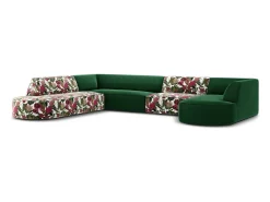 Hot CXL by Christian Lacroix - Sofá de canto panorâmico à esquerda "Charles" 7 lugares em veludo padrão de rosas de jardim, verde - 366x273x69cm Multicor