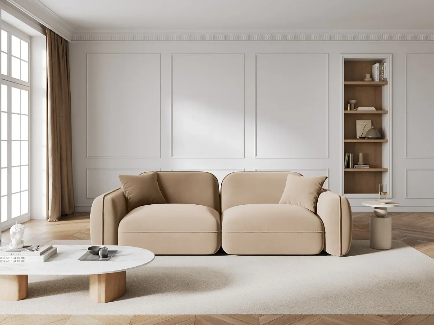 CXL by Christian Lacroix - Sofá modular "Lucien" 3 lugares em veludo areia - 230x90x70cm^ Sofá