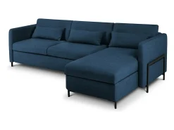 Sofá*CXL by Christian Lacroix - Sofá convertível de canto direito com caixa de arrumação "Yanis" 4 lugares em tecido estrutural - 260x170x80cm Azul
