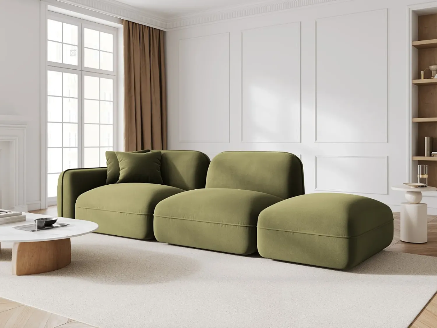 Hot CXL by Christian Lacroix - Sofá modular direito "Lucien" 3 lugares em veludo - 295x90x70cm Verde claro