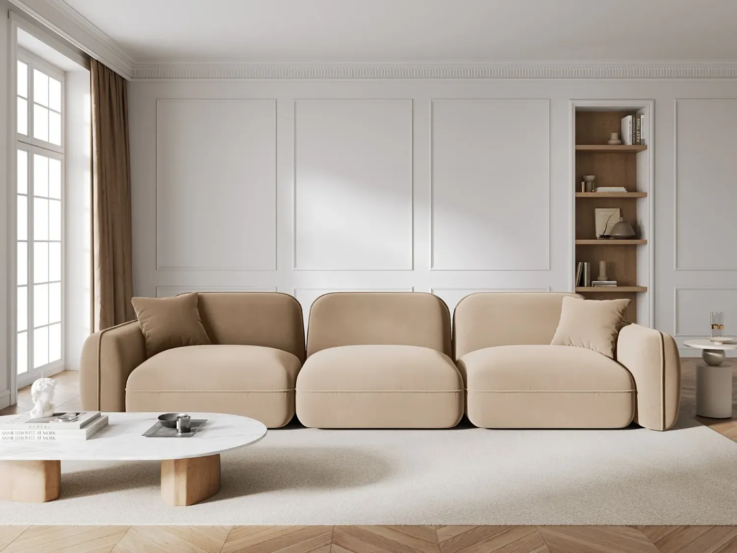Online CXL by Christian Lacroix - Sofá modular "Lucien" 4 lugares em veludo areia - 320x90x70cm Camel