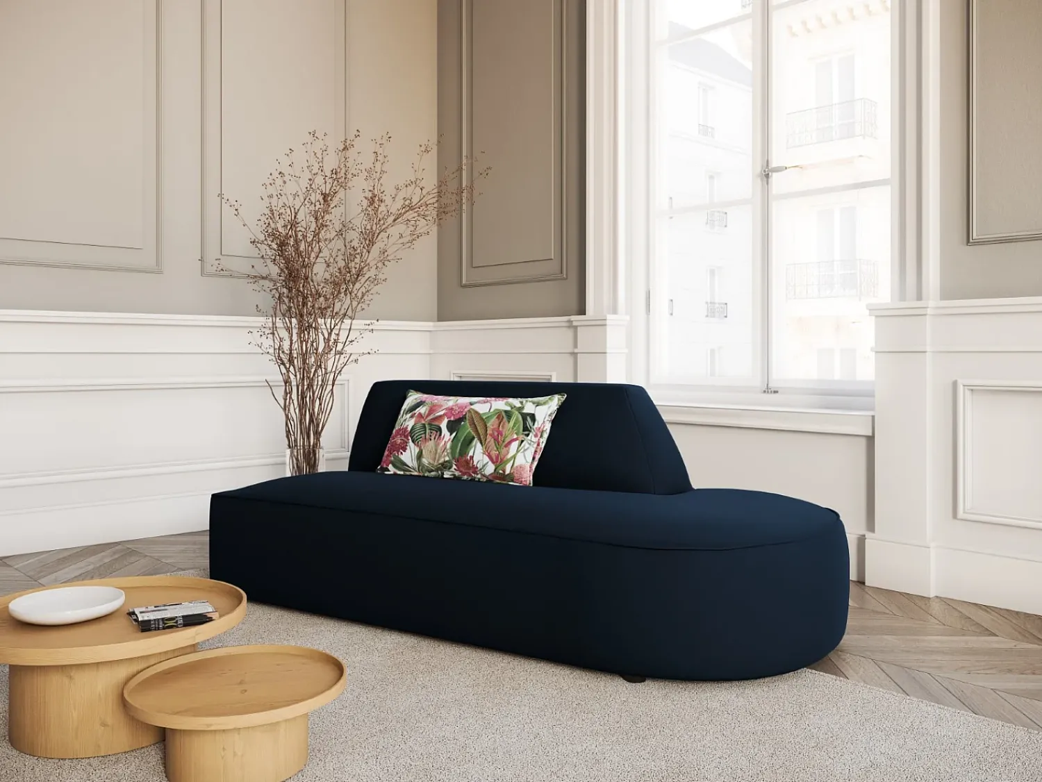 Sofá*CXL by Christian Lacroix - Sofá modular direito "Charles" 2 lugares em veludo - 181x93x69cm Azul escuro