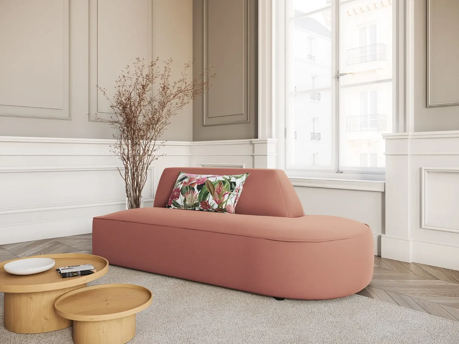 Sofá*CXL by Christian Lacroix - Sofá modular direito "Charles" 2 lugares em veludo - 181x93x69cm Rosa