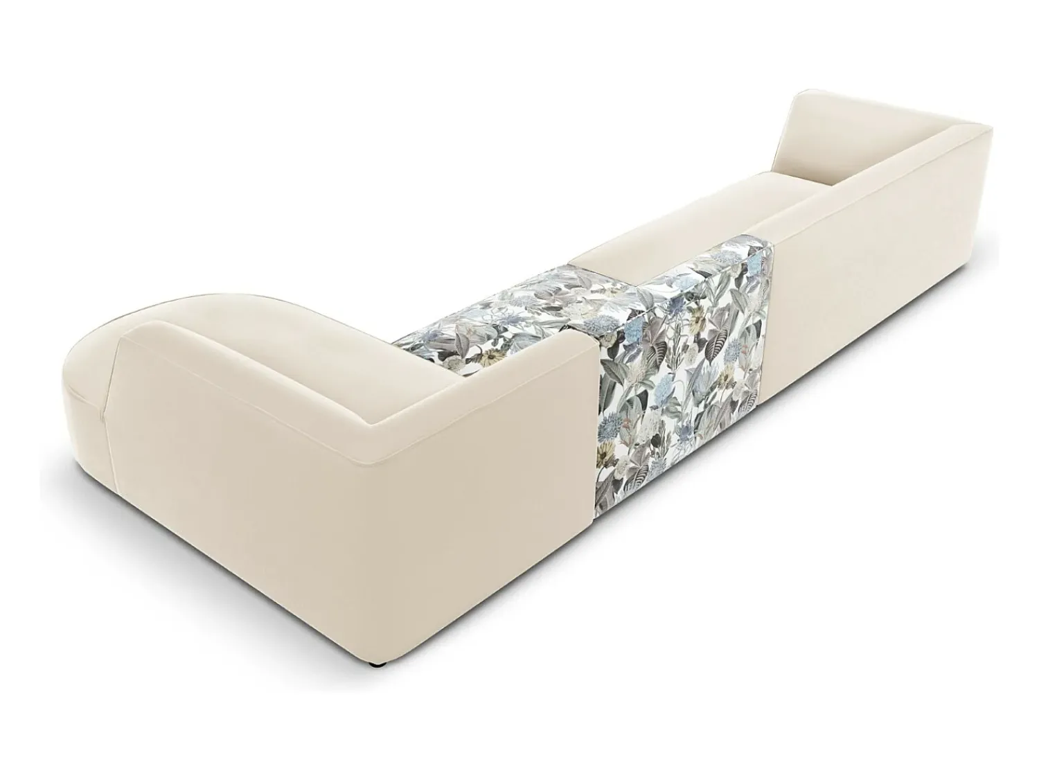 Sofá|CXL by Christian Lacroix - Sofá de canto direito "Charles" 5 lugares em veludo padrão de jardim azul claro, bege - 366x180x69cm Multicor